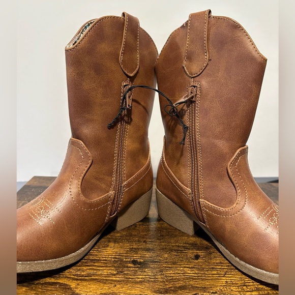 Pop Toddler/Little Girls Cognac Sanchee Block Heel Cowboy Boots NWT Various Size - Picture 7 of 10